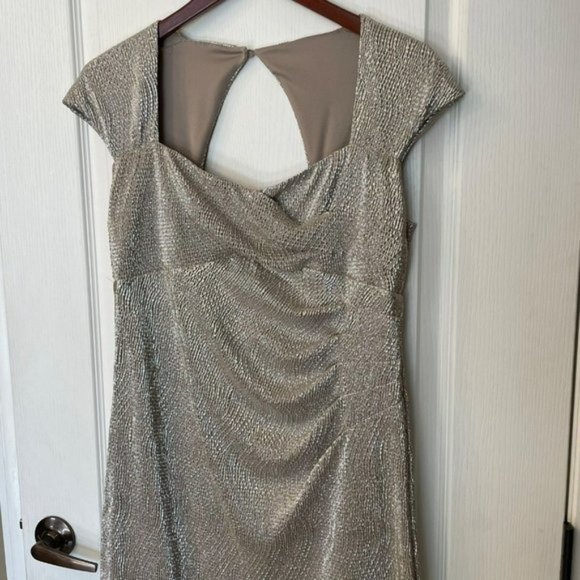 Lauren | Ralph Lauren Evening Gold Metallic Maxi Dress Gown Slit Stretch 10 Long - Picture 2 of 10